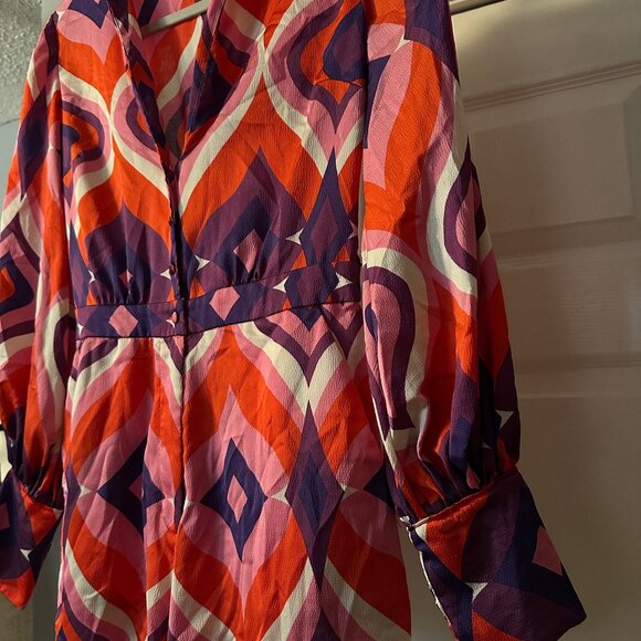 Alexis Geometric Print Romper Pink Red Purple XS Long Sleeve NWOT - Picture 3 of 8